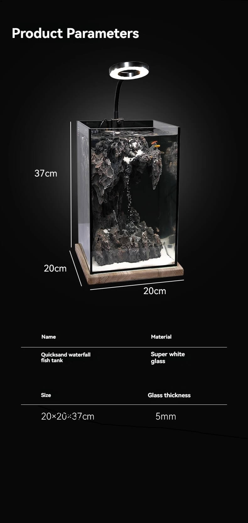 Eco-Friendly Micro Landscape Fish Tank with Quicksand Waterfall
