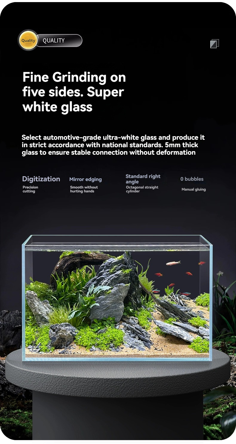 Ultra White Glass Fish Tank - Small Auditorium Ecological Tank for Fish, Hydroponic Plants, and Turtles