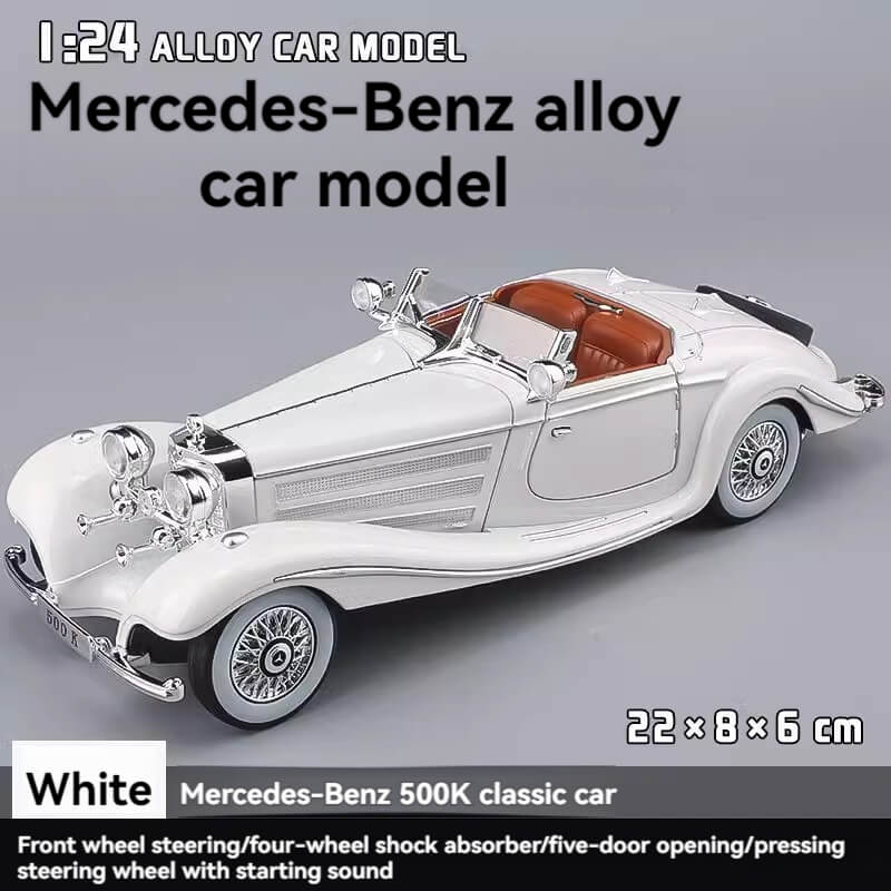 1/24 Scale Mercedes-Benz 500K Alloy Model Car with Sound and Light Features