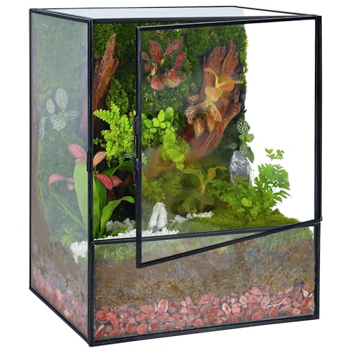 Geometric Glass Terrarium with Door - Black & Gold  Rectangle (Terrarium Only)