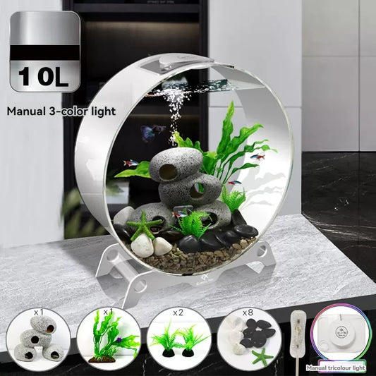 Ultra-Quiet Desktop Fish Tank - Eco-Friendly, Self-Cleaning Aquarium with Artificial Landscaping